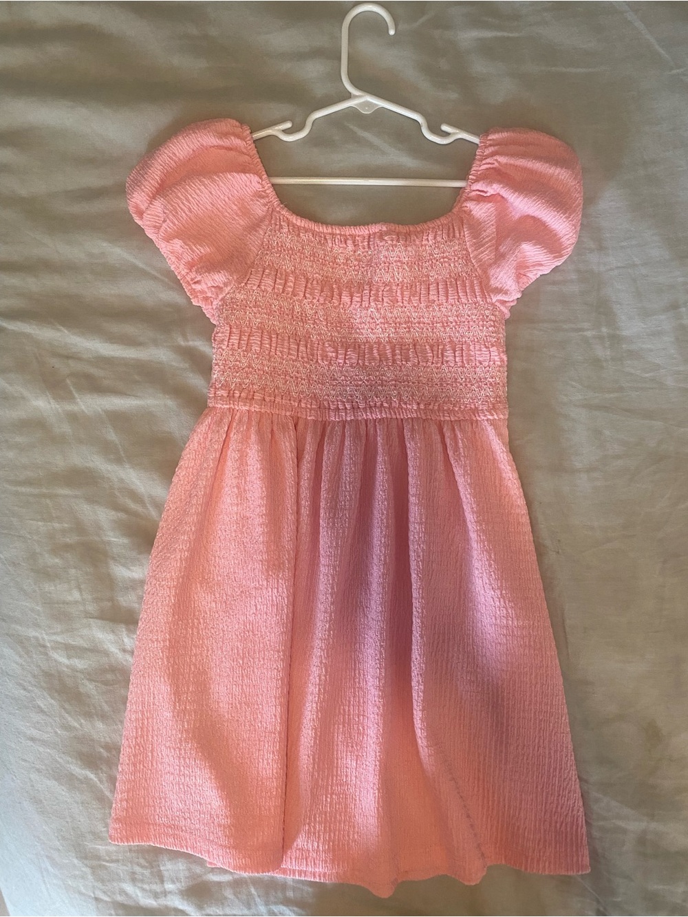 Girl's Pink Smocked Puff Sleeve Dress, size 7